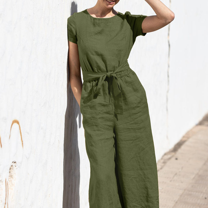 Sylis | Plain Short Sleeve Linen Jumpsuit