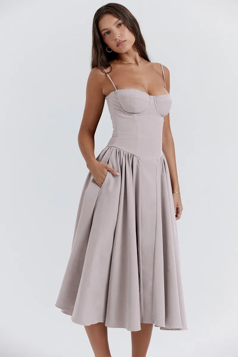 Sylis | Chic Sleeveless Midi Sun Dress With Corset Fit