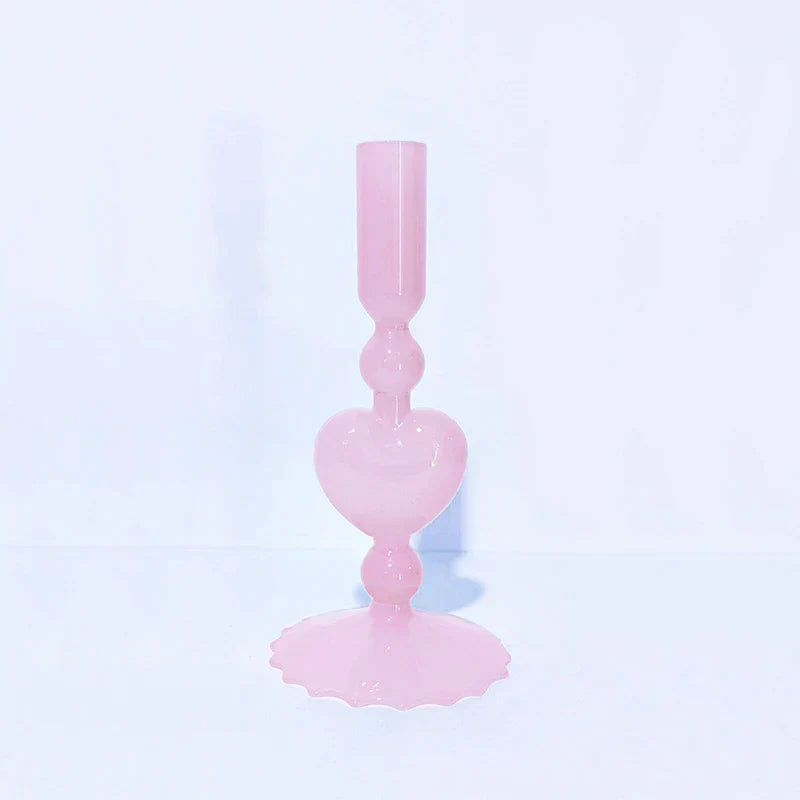 Retro Taper Candle Holder Red Heart Shape Glass Candle Holder Wedding Table Decoration Home Party Glass Vase Decor