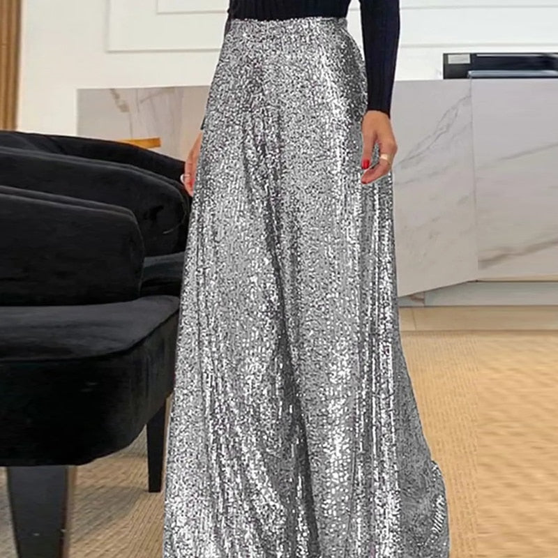 Sylis Elegant Shiny Sequin Long Pants