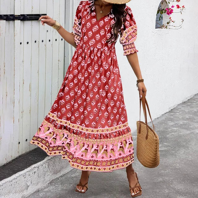 Sylis | Bohemian V Neck Fashion Printed Dress