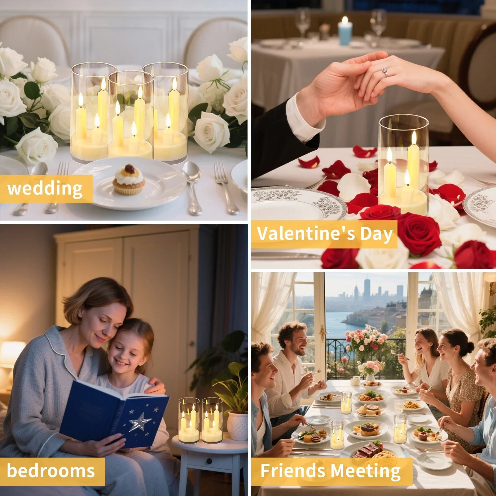 Lunavera | Flameless LED Stick Candle 3-in-1 | With 15 cm Lampshade | Battery-operated & Flickering Light | For Christmas, Wedding & Decor