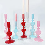 Retro Taper Candle Holder Red Heart Shape Glass Candle Holder Wedding Table Decoration Home Party Glass Vase Decor