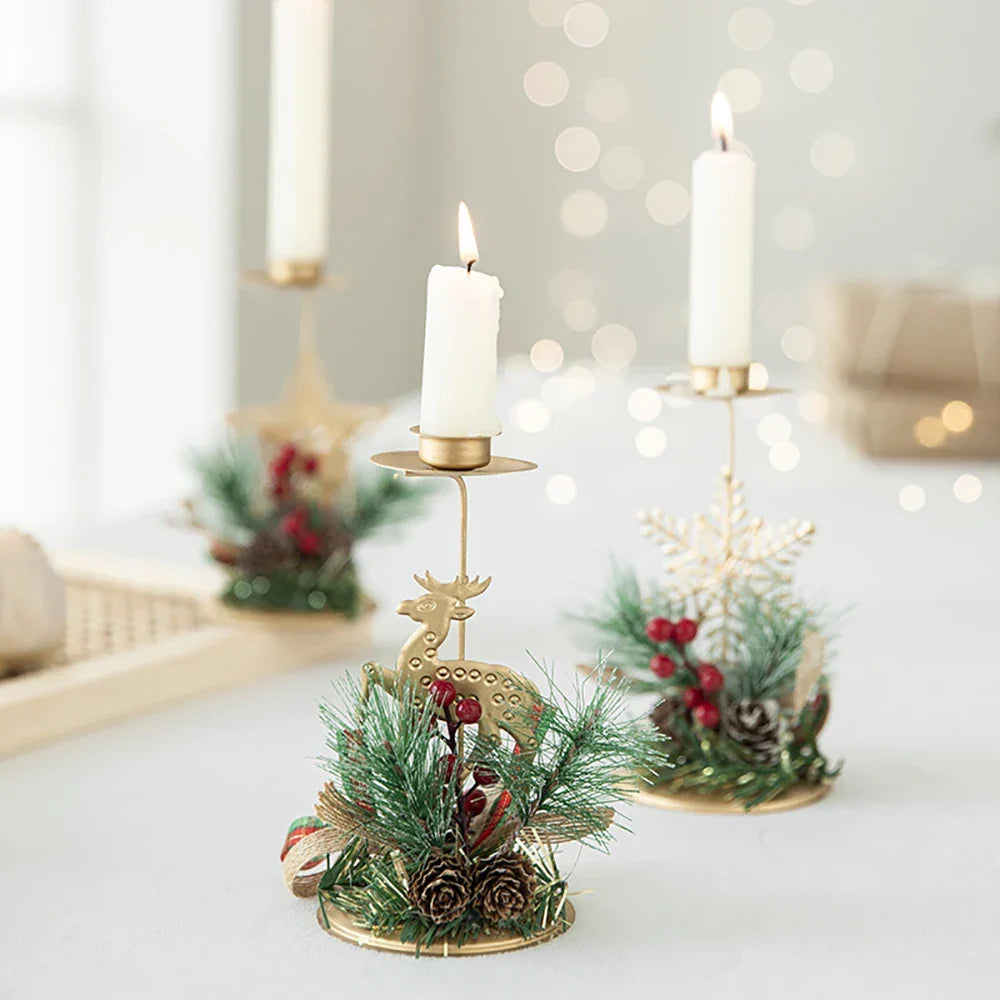 Candle Holder LumiNoel | Golden Christmas Candle Holder Made of Iron | Snowflake, Star, Tree & Reindeer | Table Decoration for Christmas & New Year