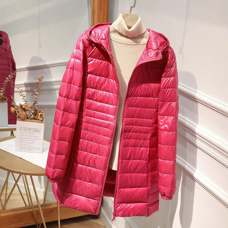 Sylis-Mode - Long down jacket for women with hood