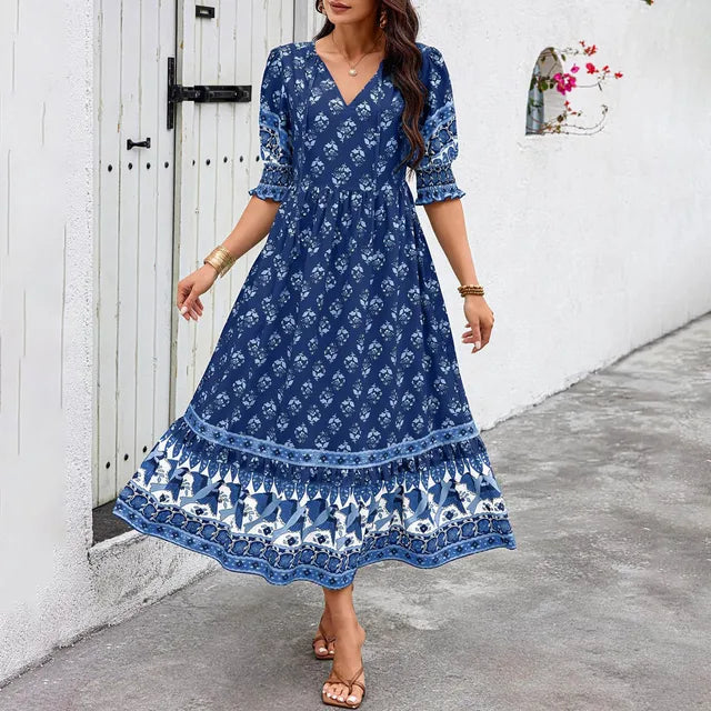 Sylis | Bohemian V Neck Fashion Printed Dress