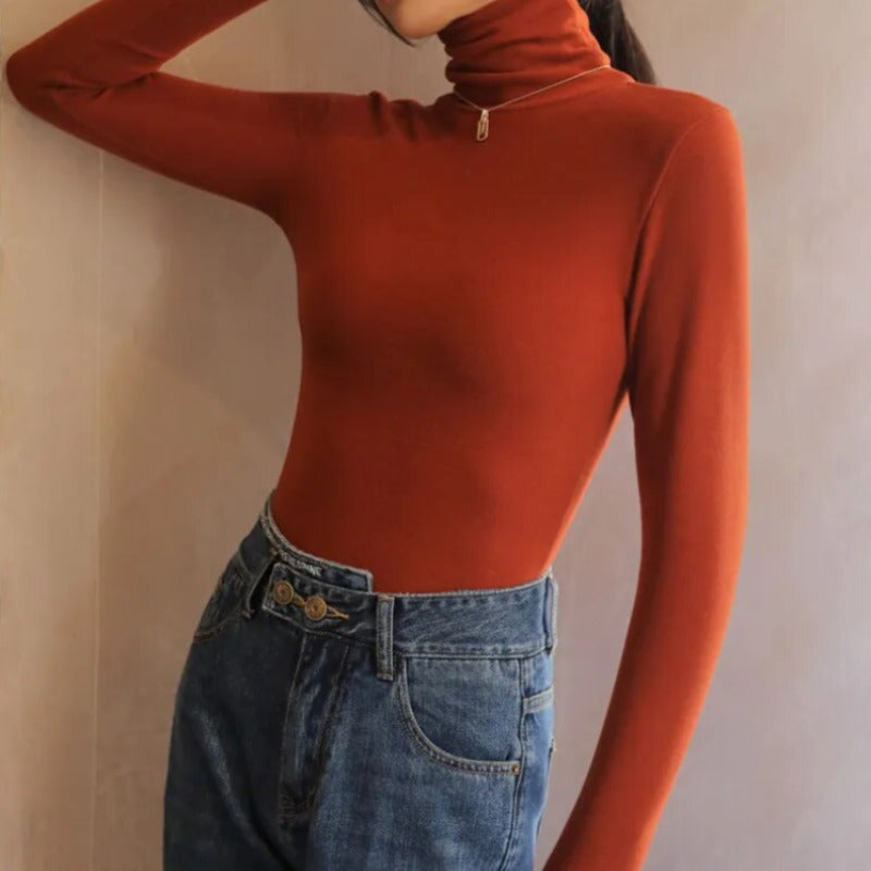 Sylis-Mode - Velvet Roll Neck Sweater for Women