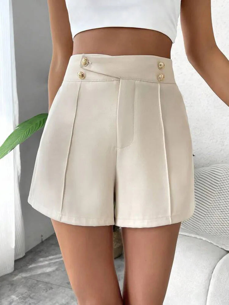 Sylis | Vintage High Waist Gold Button Elegant Shorts