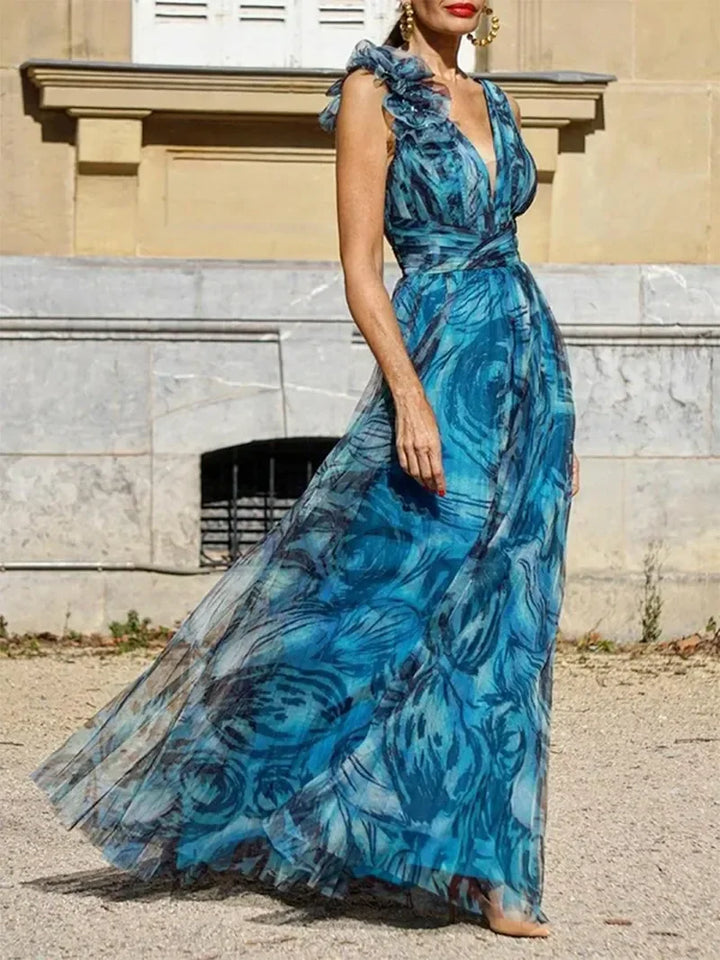 Sylis - Elegant Ocean Wave Maxi Dress