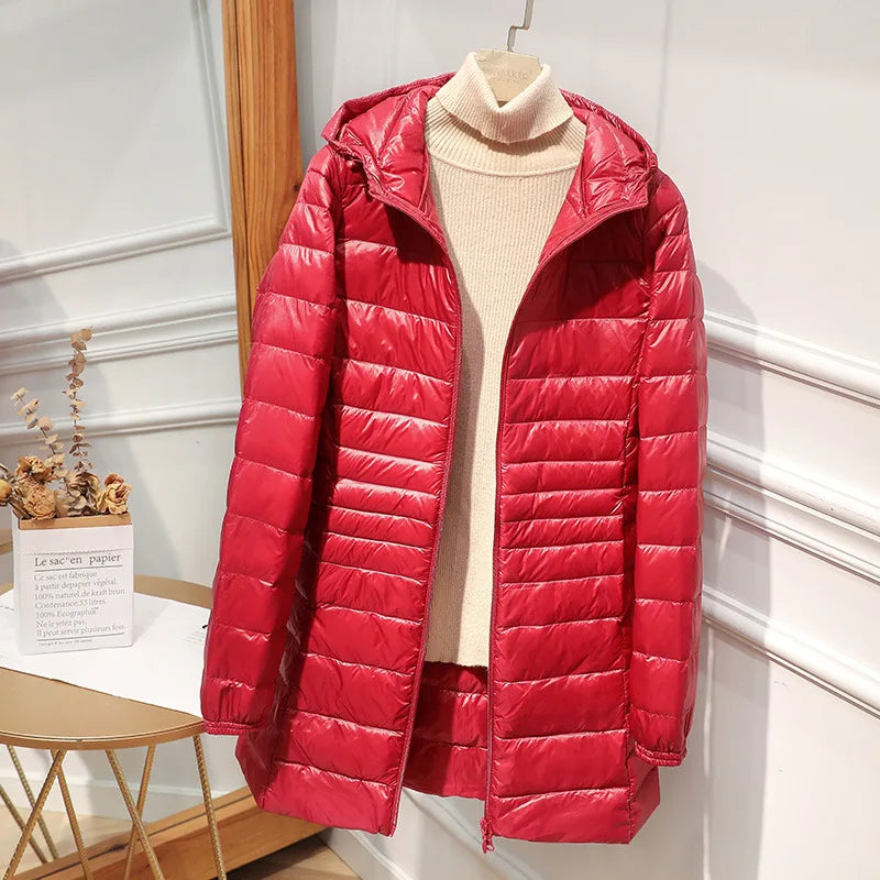 Sylis-Mode - Long down jacket for women with hood