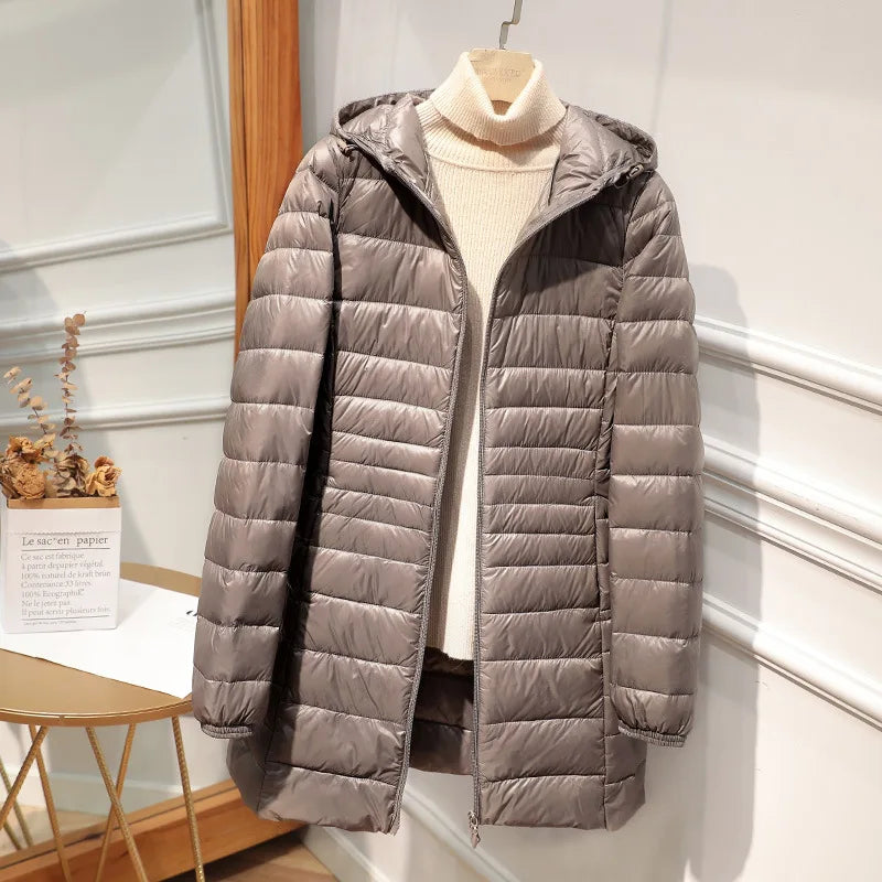 Sylis-Mode - Long down jacket for women with hood