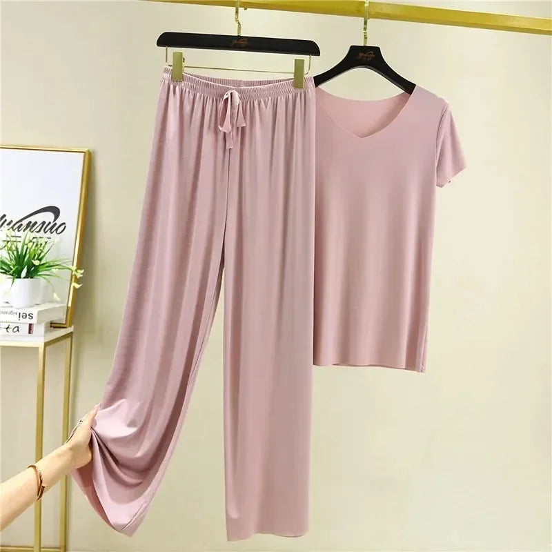 Sylis - Soft Ice Silk T-Shirt with Pants Set