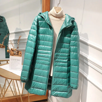 Sylis-Mode - Long down jacket for women with hood