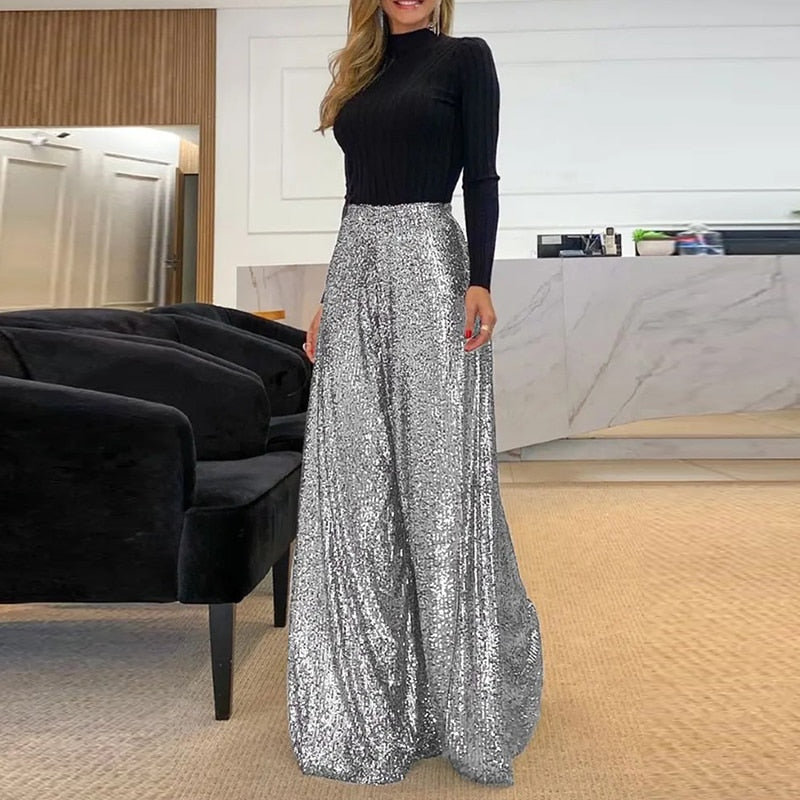 Sylis Elegant Shiny Sequin Long Pants