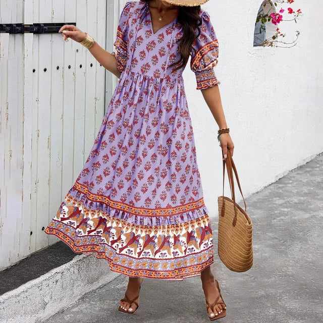 Sylis | Bohemian V Neck Fashion Printed Dress