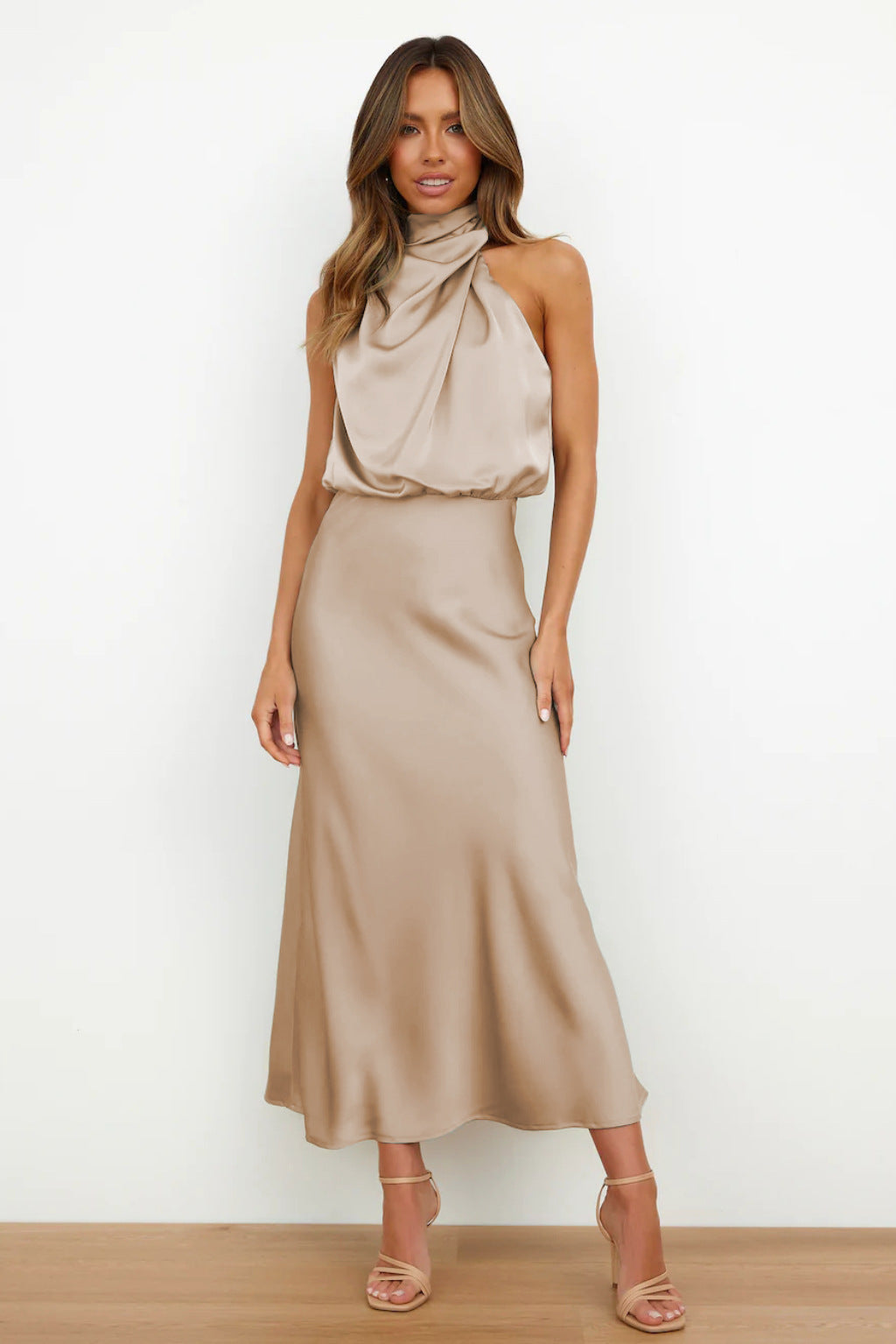 Sylis | Halter Neck Satin Maxi Dress