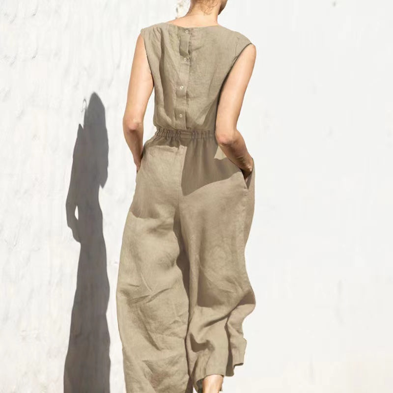 Sylis | Plain Short Sleeve Linen Jumpsuit