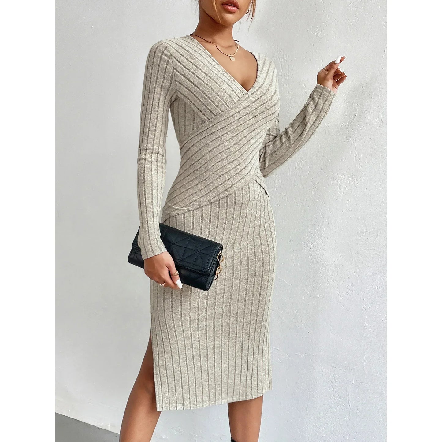 Sylis | Elegant Rib Knit Wrap Dress