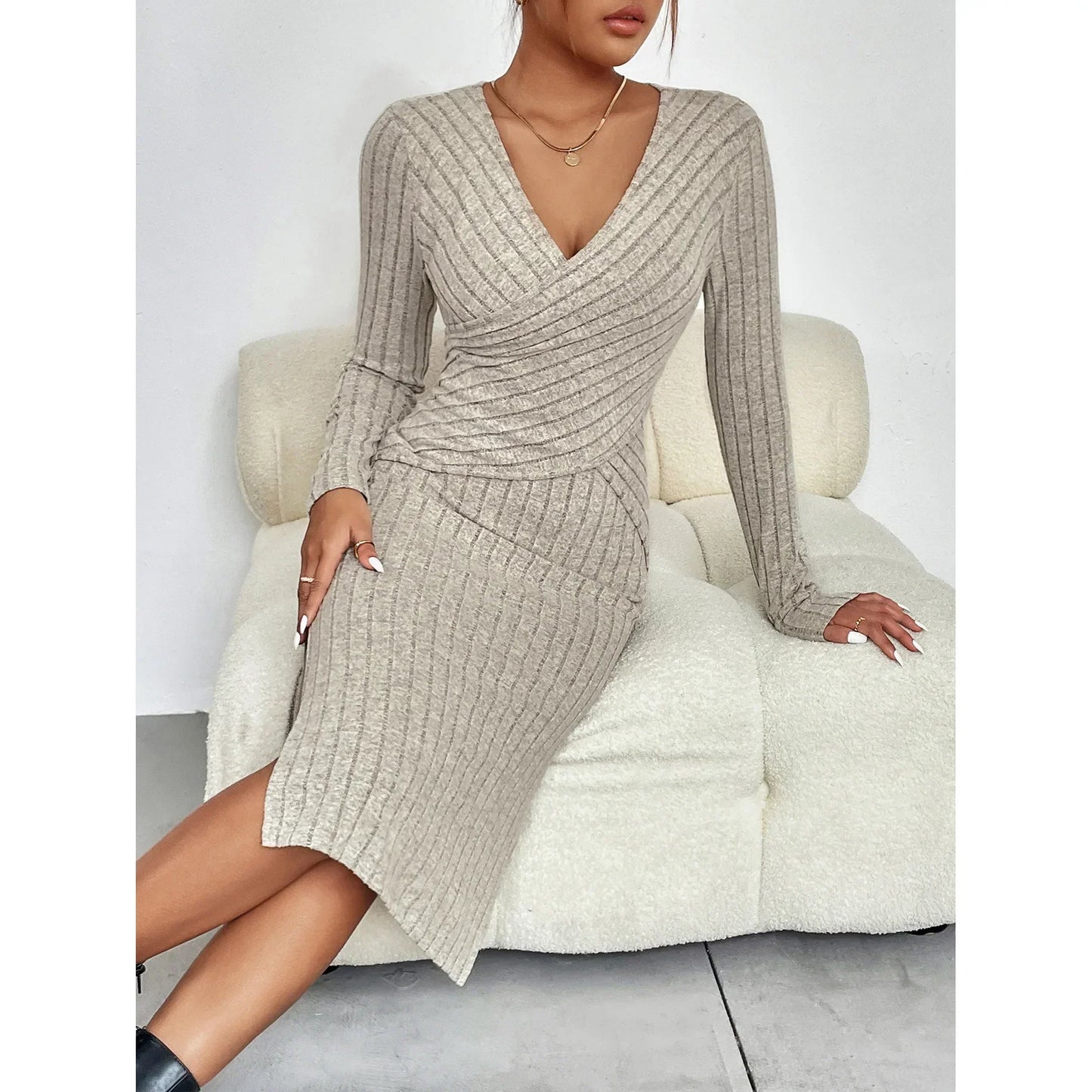 Sylis | Elegant Rib Knit Wrap Dress