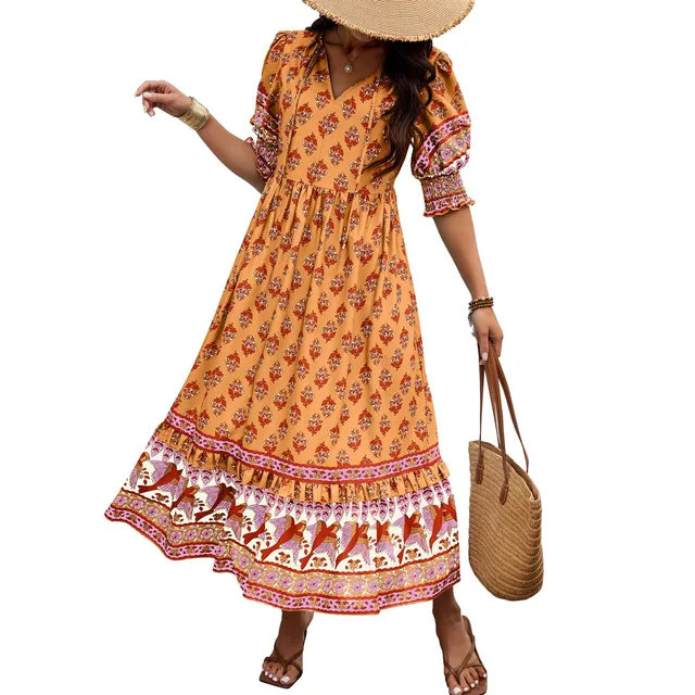 Sylis | Bohemian V Neck Fashion Printed Dress