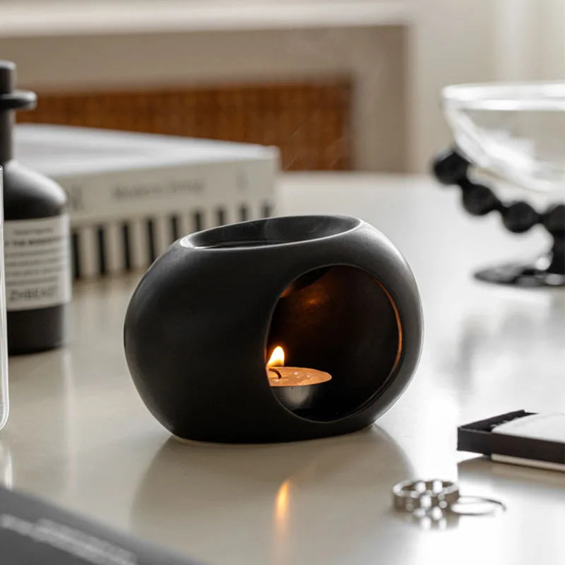 Aroma Oven Scentura | Black Ceramic Scent Diffuser | For Essential Oils & Incense Sticks | Spa & Home