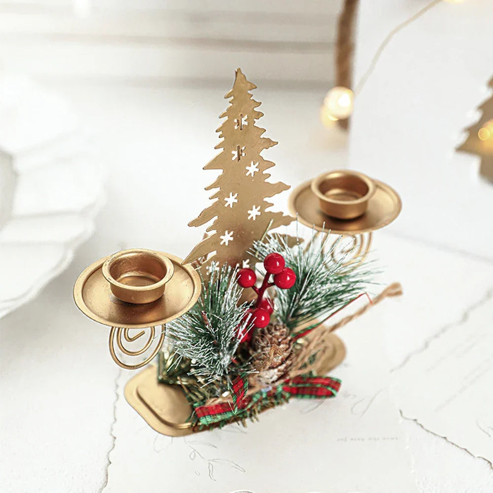 Candle Holder LumiNoel | Golden Christmas Candle Holder Made of Iron | Snowflake, Star, Tree & Reindeer | Table Decoration for Christmas & New Year