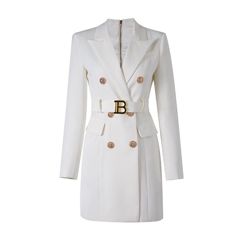 Sylis - Stylish blazer dress with waist belt and beautiful button decoration