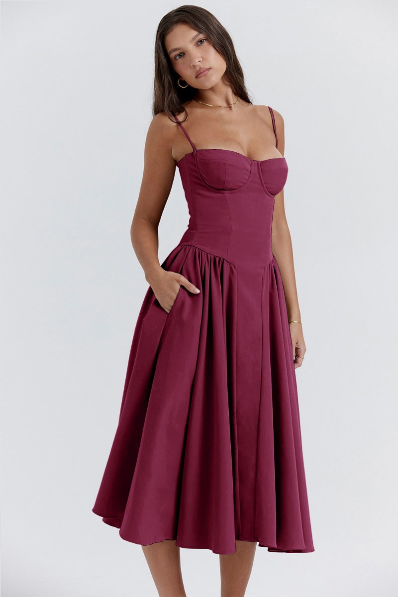 Sylis | Chic Sleeveless Midi Sun Dress With Corset Fit