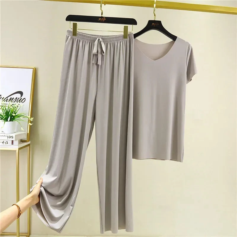 Sylis - Soft Ice Silk T-Shirt with Pants Set