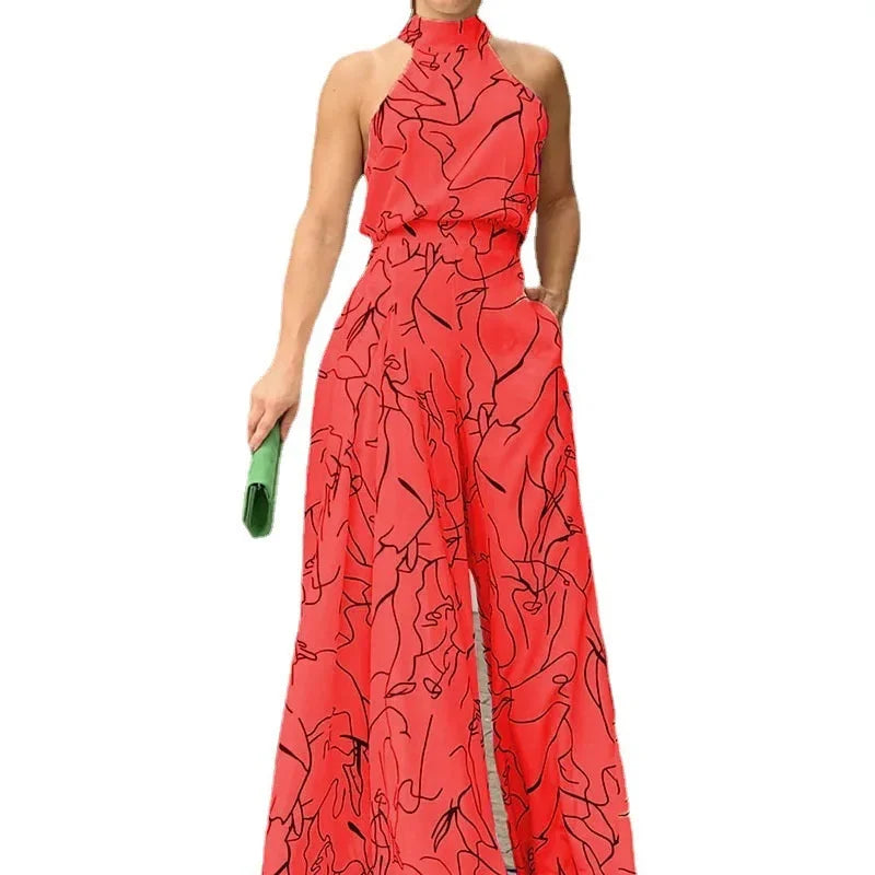 Sylis - Stylish Sleeveless Halter Neck Printed Jumpsuit