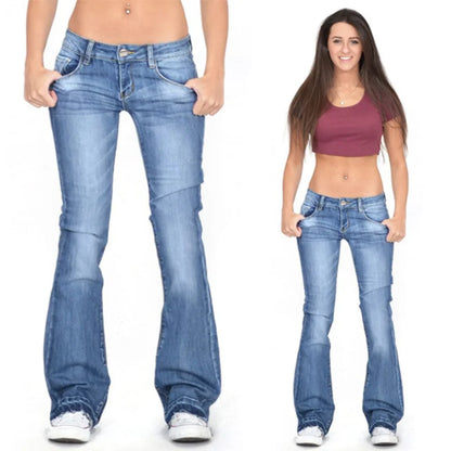 Sylis-Mode | Women's Low Rise Flared Jeans: Light vintage skinny bell bottom jeans