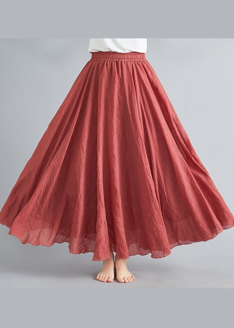 Sylis | Rust Elastic Waist Exra Large Hem Cotton Linen A Line Skirts Summer