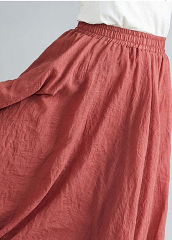 Sylis | Rust Elastic Waist Exra Large Hem Cotton Linen A Line Skirts Summer