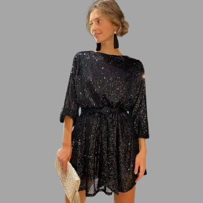 Sylis | Mini sequin dress with pleated waist and wide sleeves