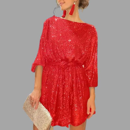 Sylis | Mini sequin dress with pleated waist and wide sleeves