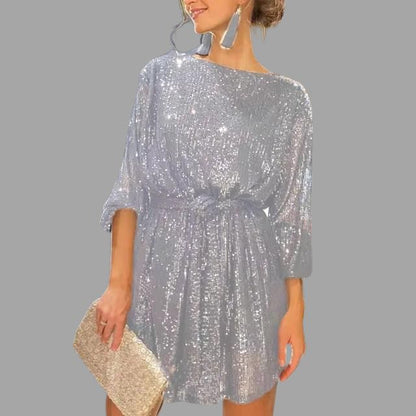 Sylis | Mini sequin dress with pleated waist and wide sleeves