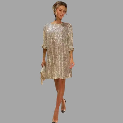 Sylis sequin mini skirt, pleated waist and wide sleeves
