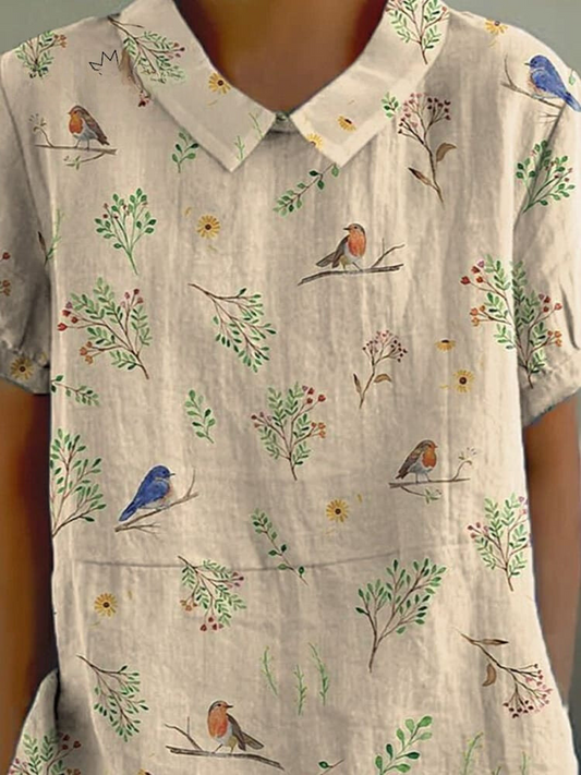 Sylis | Casual women's shirt with bird and branch print