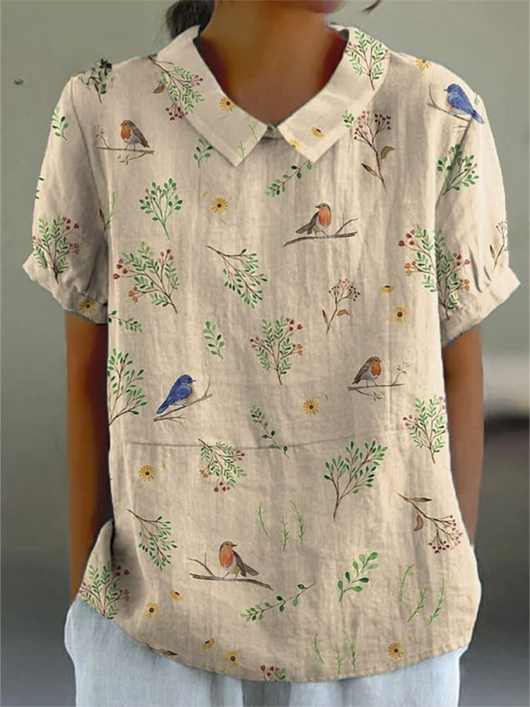 Sylis | Casual women's shirt with bird and branch print