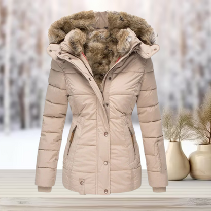 Elegant winter leather jacket with hood