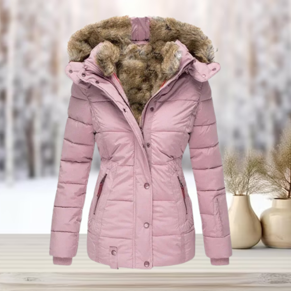Elegant winter leather jacket with hood