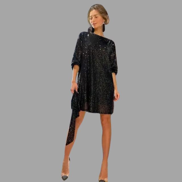 Sylis sequin mini skirt, pleated waist and wide sleeves