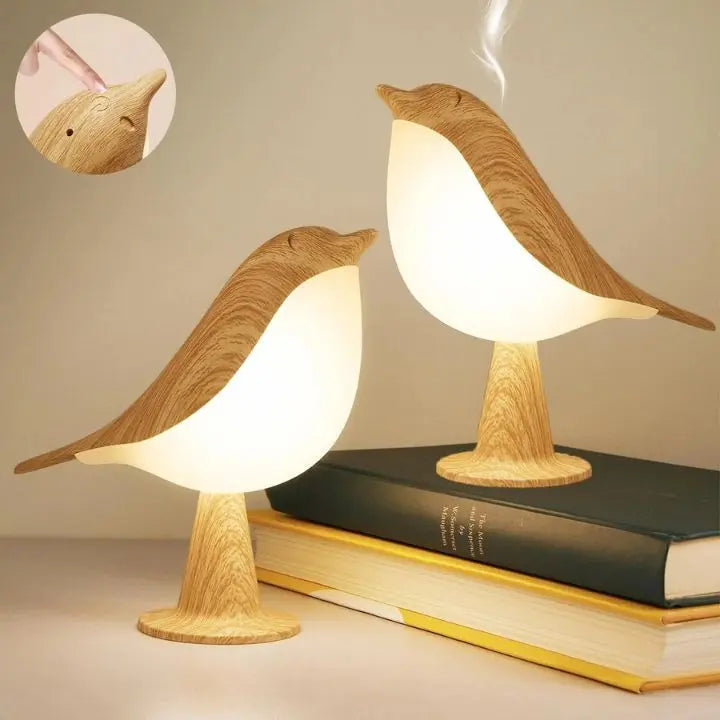 Bird Table Lamp made of Wood - dimmable, with Touch & Aroma Diffuser