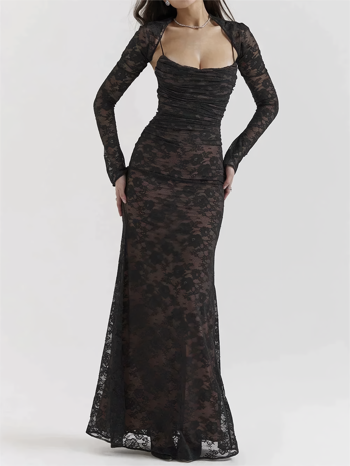 Sylis | Maxi dress with lace embroidery and straps