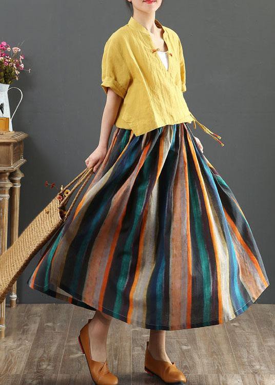 Sylis | Striped A Line Retro Print Skirts Linen