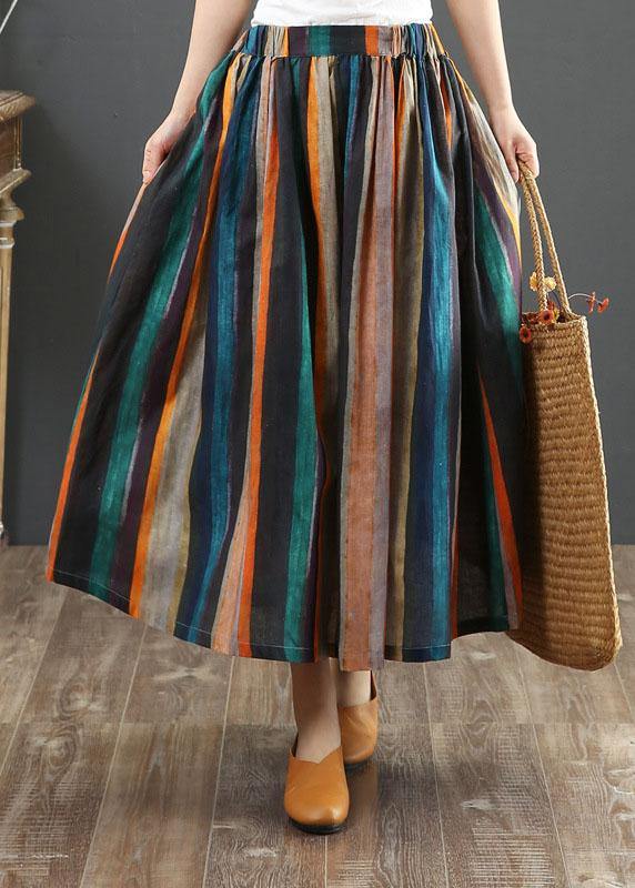 Sylis | Striped A Line Retro Print Skirts Linen