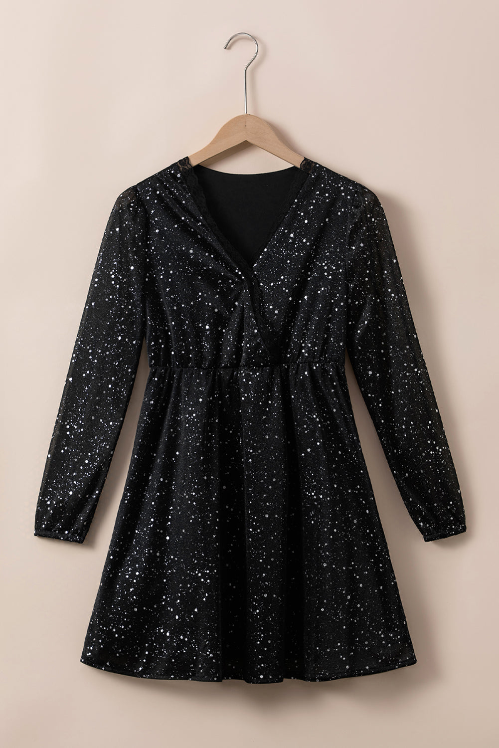 Sylis shiny black dress with mesh