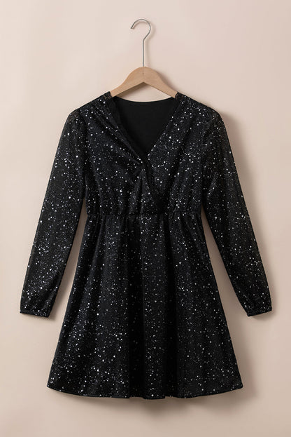 Sylis shiny black dress with mesh