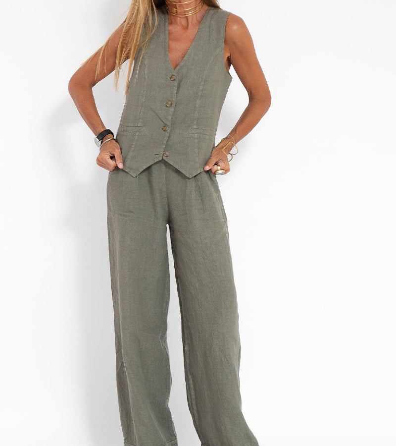 Sylis | Buttoned Vest & Wide-Leg Trousers Set