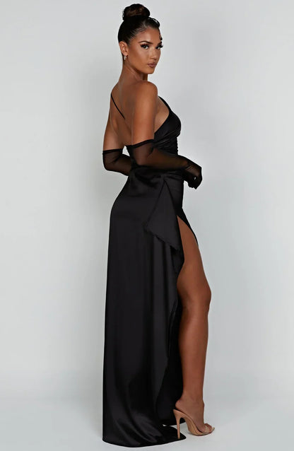 Sylis | one-shoulder satin slit dress